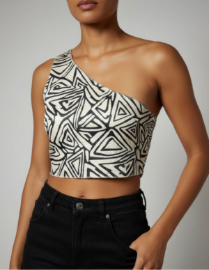 Top Asimétrico One-Shoulder con Estampado Tribal