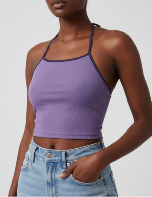 18 Top Halter Lila en Canalé con Ribetes en Contraste