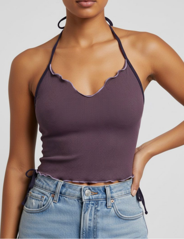 20 Top Halter Morado con Borde Ondulado (Lettuce Edge)