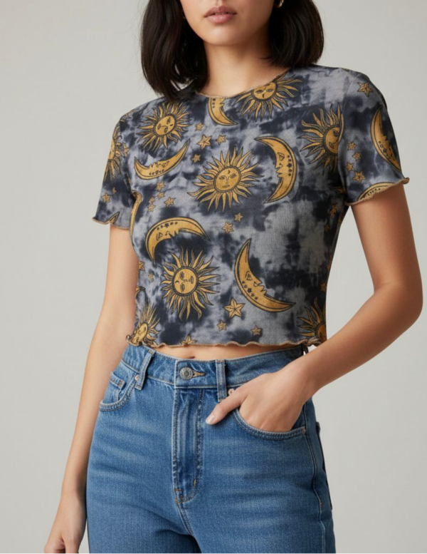 21 Camiseta Crop Mística Sol y Luna Tie-Dye
