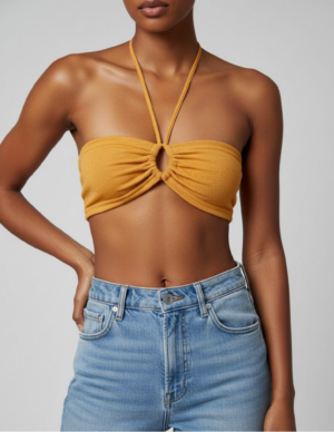 Top Bandeau Mostaza con Detalle de Nudo