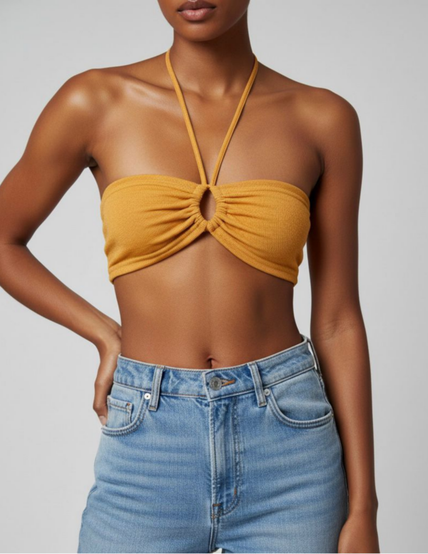 22 Top Bandeau Mostaza con Detalle de Nudo