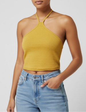23 Top Halter Cuello Alto Mostaza (High Neck)