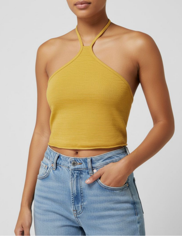 23 Top Halter Cuello Alto Mostaza (High Neck)