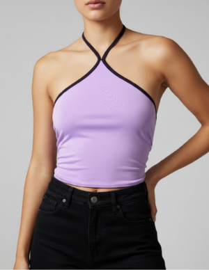 Top Halter Triangular Lila con Borde Negro