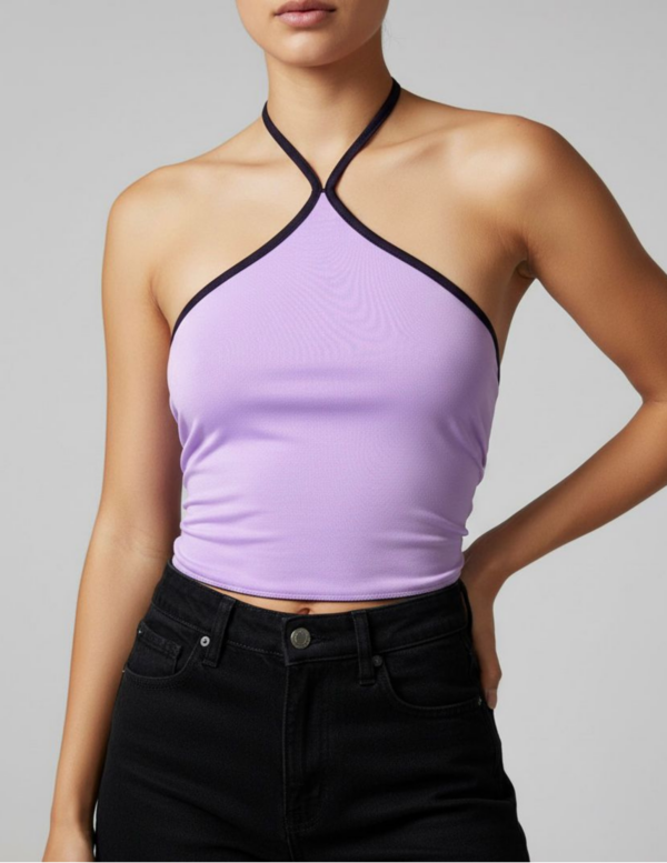 24 Top Halter Triangular Lila con Borde Negro