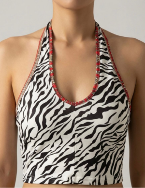 25 Top Halter Zebra Print con Ribete Boho