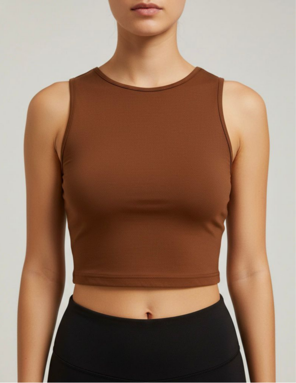 Crop Top Básico Cuello Redondo Marrón