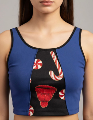 Crop Top Navideño Color Block con Bastones de Caramelo