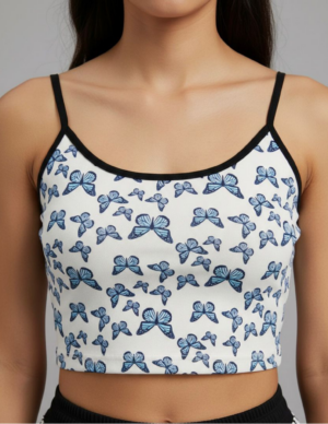 Cami Top Blanco con Estampado de Mariposas Azules