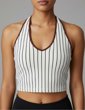 37 Top Halter a Rayas Verticales con Cuello en V