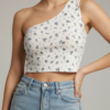 Top Asimétrico One-Shoulder con Flores Lila