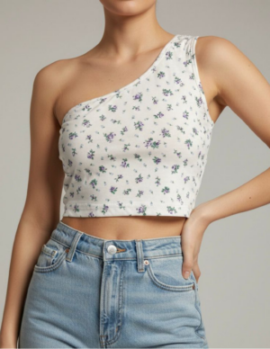 39 Top Asimétrico One-Shoulder con Flores Lila