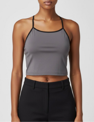 Crop Top Gris Estilo Sporty con Ribete Negro