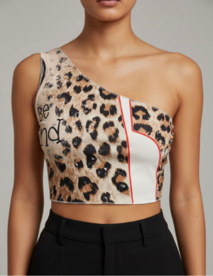 41 Top Asimétrico Patchwork "Be Kind" Leopardo