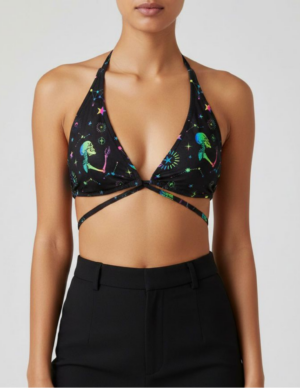 46 Top de Bikini Triángulo "Neon Skeletons" con Tiras Cruzadas