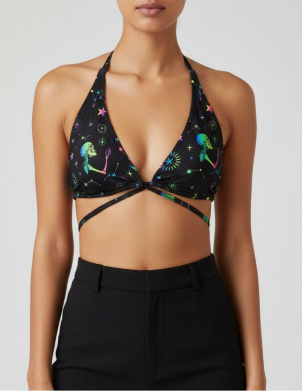 Top de Bikini Triángulo "Neon Skeletons" con Tiras Cruzadas