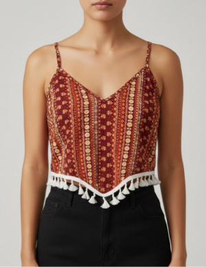 47 Top Boho Chic Estampado Étnico con Borlas
