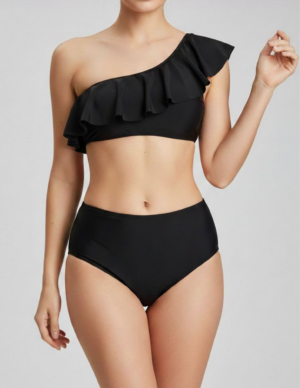 Bikini Asimétrico One-Shoulder con Volantes y Tiro Alto